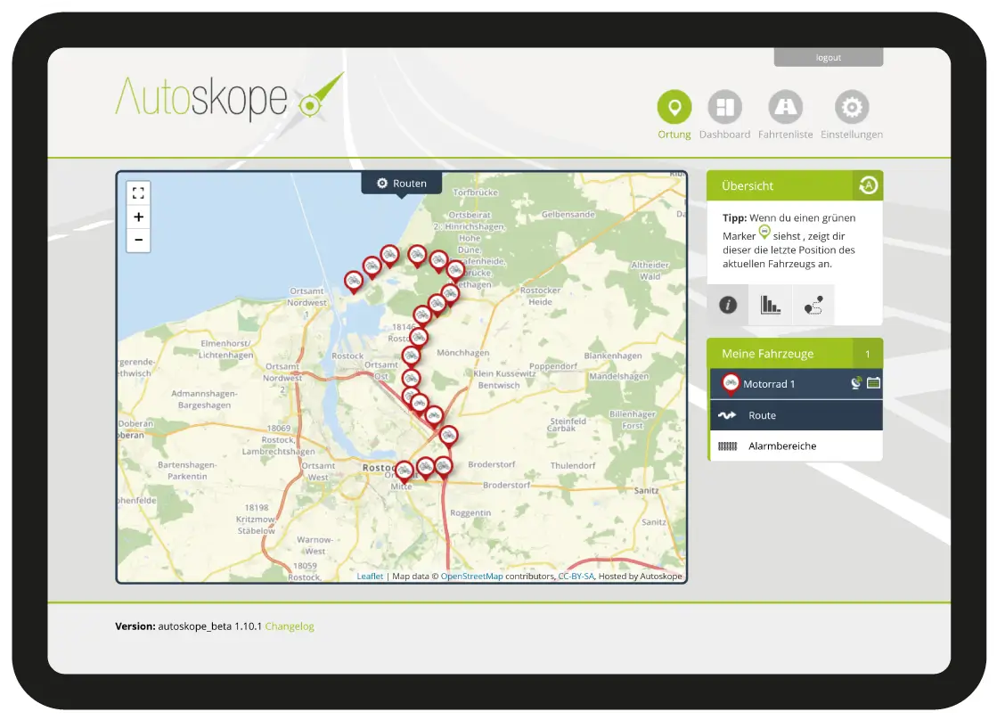 Routenansicht - Motorrad-Ortung - Autoskope Portal - Motoskope